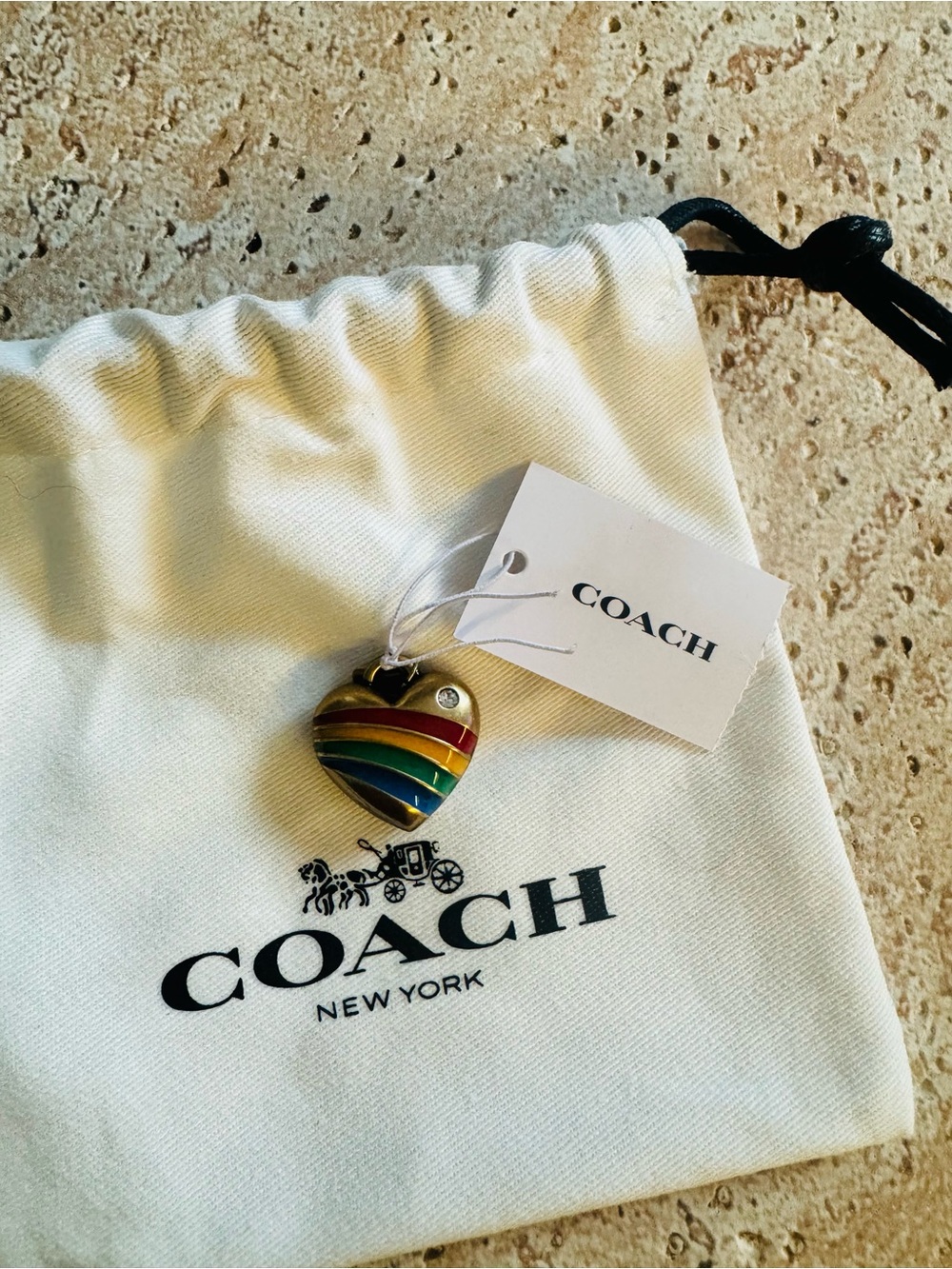 COACH Rainbow Heart Pendant Charm - Multicolor NEW w/Dusty